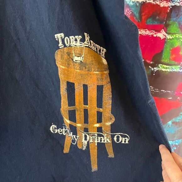 Toby Keith Get My Drink On Country T Shirt Size 2XL Navy Blue Double Sided Graph - Picture 2 of 5